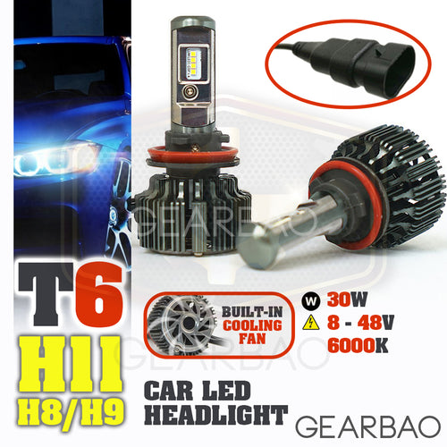 Car Headlight-TURBO LED T6 [H11/H8/H9]-Hi/Lo Beam 30W EMC 8-48V 6000K