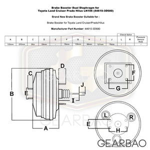 Brake Booster Dual Diaphragm for Toyota Land Cruiser Prado Hilux LN106 (44610-3D680)