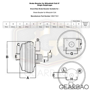 Brake Booster for Mitsubishi Colt 9' Single Diaphragm (MB277501)